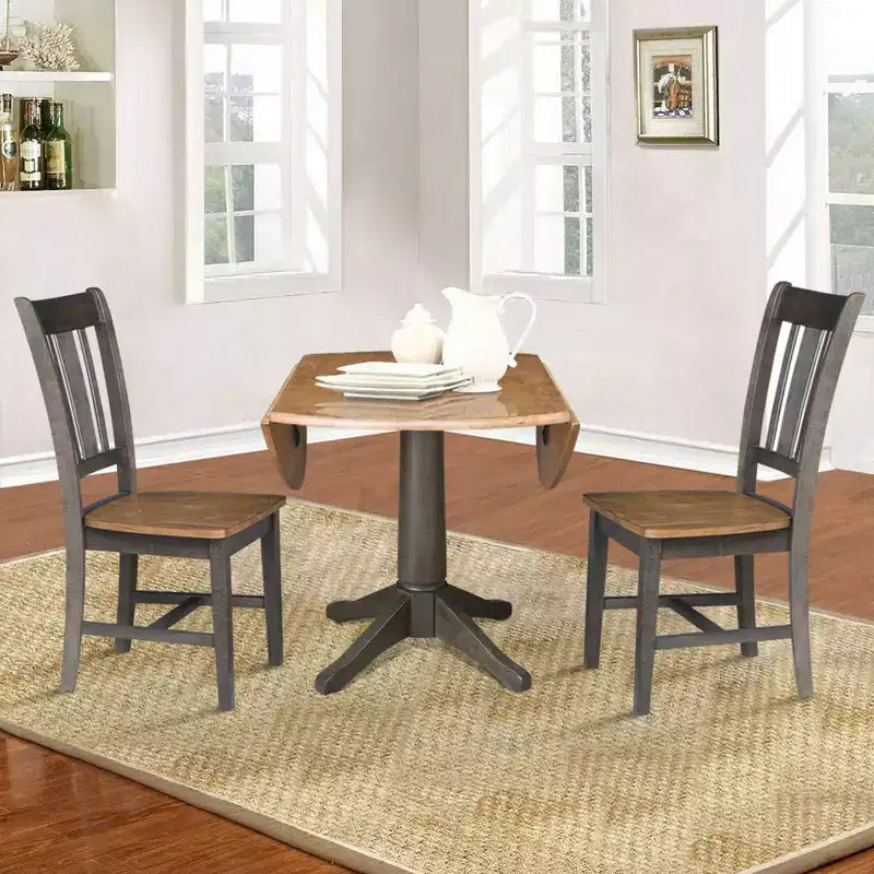 Tavolo da pranzo rotondo con doppia ribalta da 42" con 2 sedie con schienale a fascia - International Concepts: Compatto, Base a piedistallo