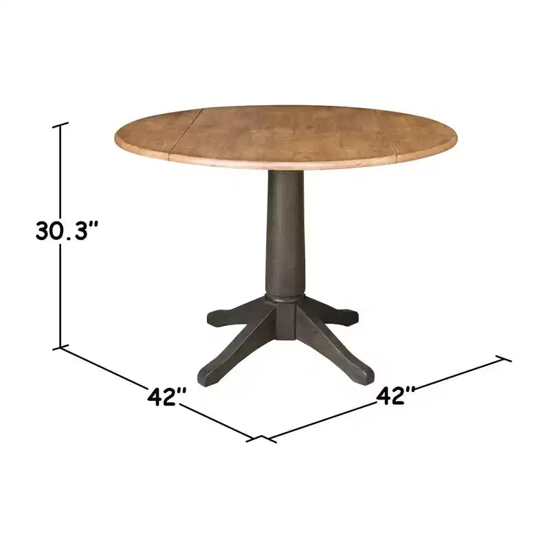 Tavolo da pranzo rotondo con doppia ribalta da 42" con 2 sedie con schienale a fascia - International Concepts: Compatto, Base a piedistallo
