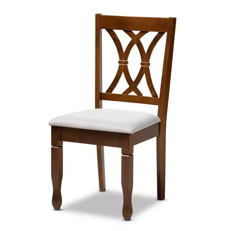 Set da pranzo 7 pezzi Augustine con rivestimento in tessuto grigio/noce - Baxton Studio: tavolo rettangolare moderno, 6 sedie senza braccioli
