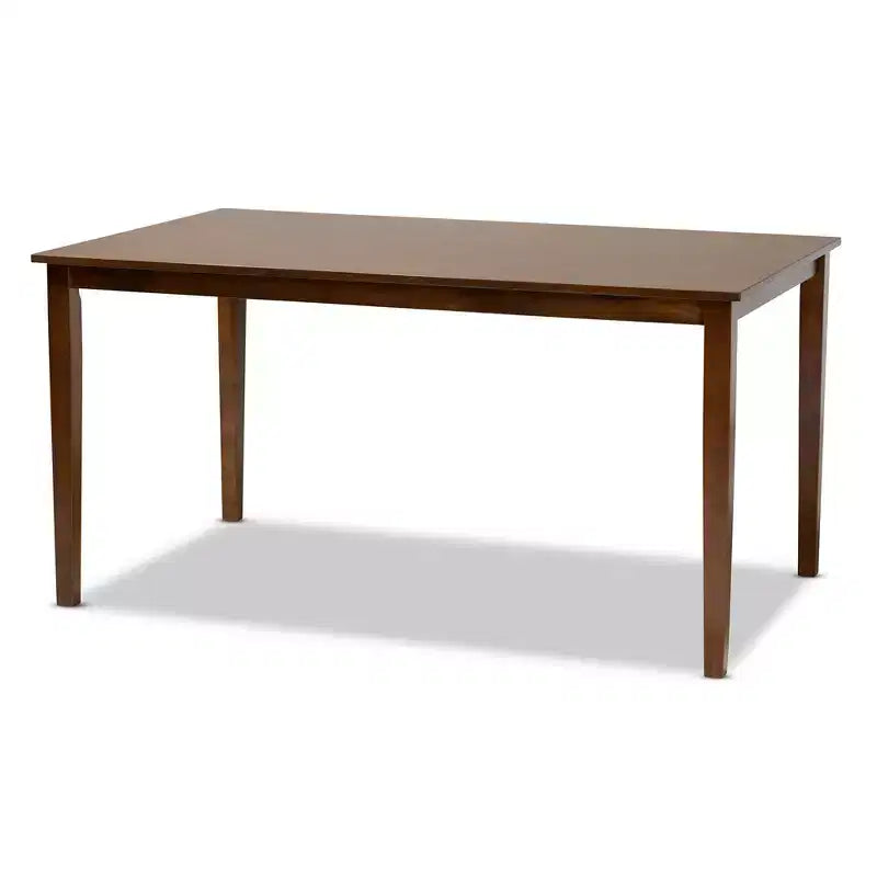 Set da pranzo 7 pezzi Augustine con rivestimento in tessuto grigio/noce - Baxton Studio: tavolo rettangolare moderno, 6 sedie senza braccioli