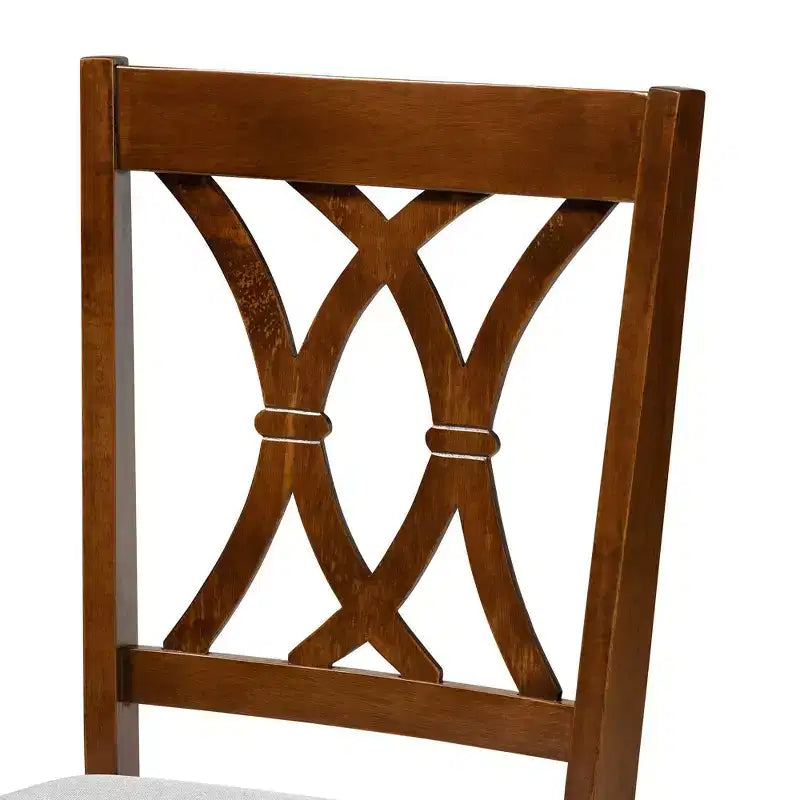 Set da pranzo 7 pezzi Augustine con rivestimento in tessuto grigio/noce - Baxton Studio: tavolo rettangolare moderno, 6 sedie senza braccioli