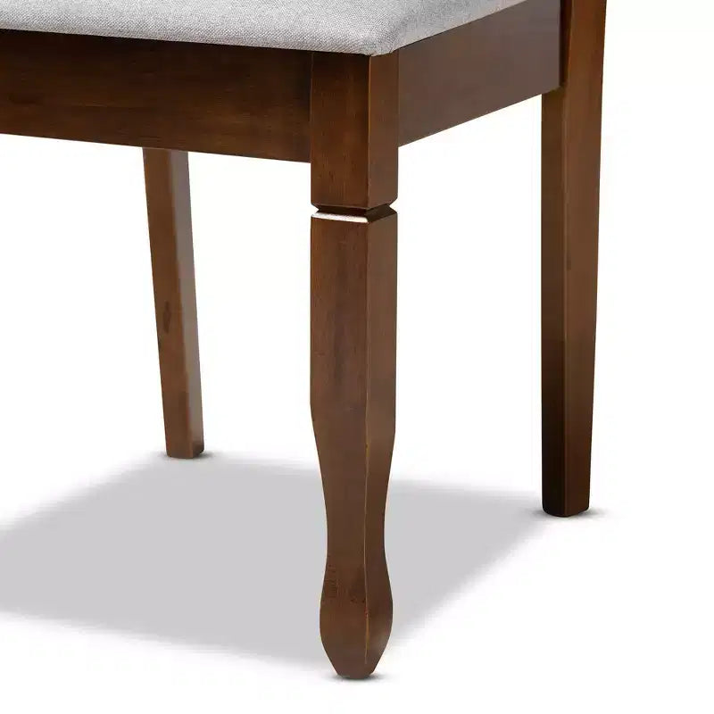Set da pranzo 7 pezzi Augustine con rivestimento in tessuto grigio/noce - Baxton Studio: tavolo rettangolare moderno, 6 sedie senza braccioli