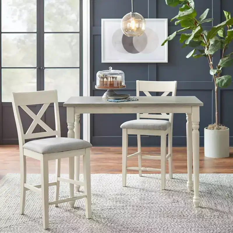 Set da pranzo Lifestorey 3 pezzi Montreal ad altezza bancone, bianco