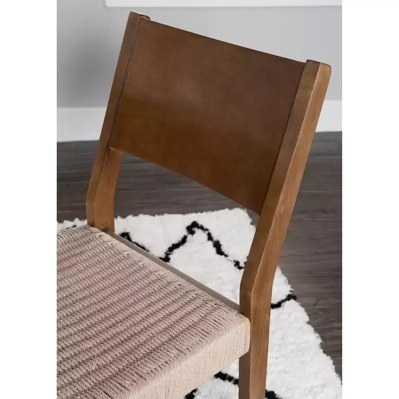 Set da pranzo Clara 5 pezzi con sedie e panca con seduta in corda marrone - Powell