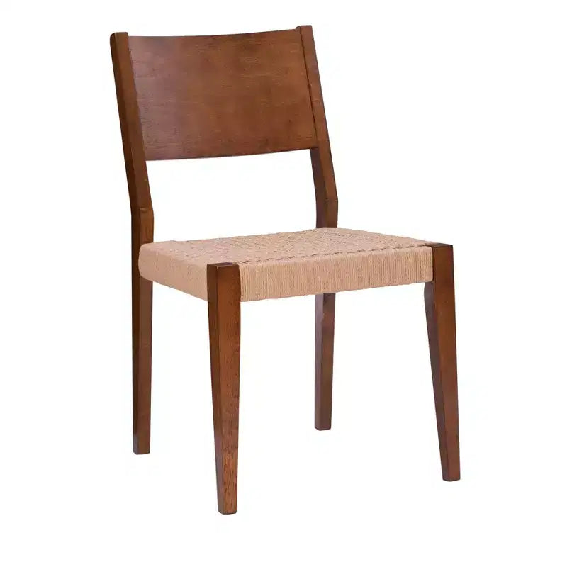 Set da pranzo Clara 5 pezzi con sedie e panca con seduta in corda marrone - Powell