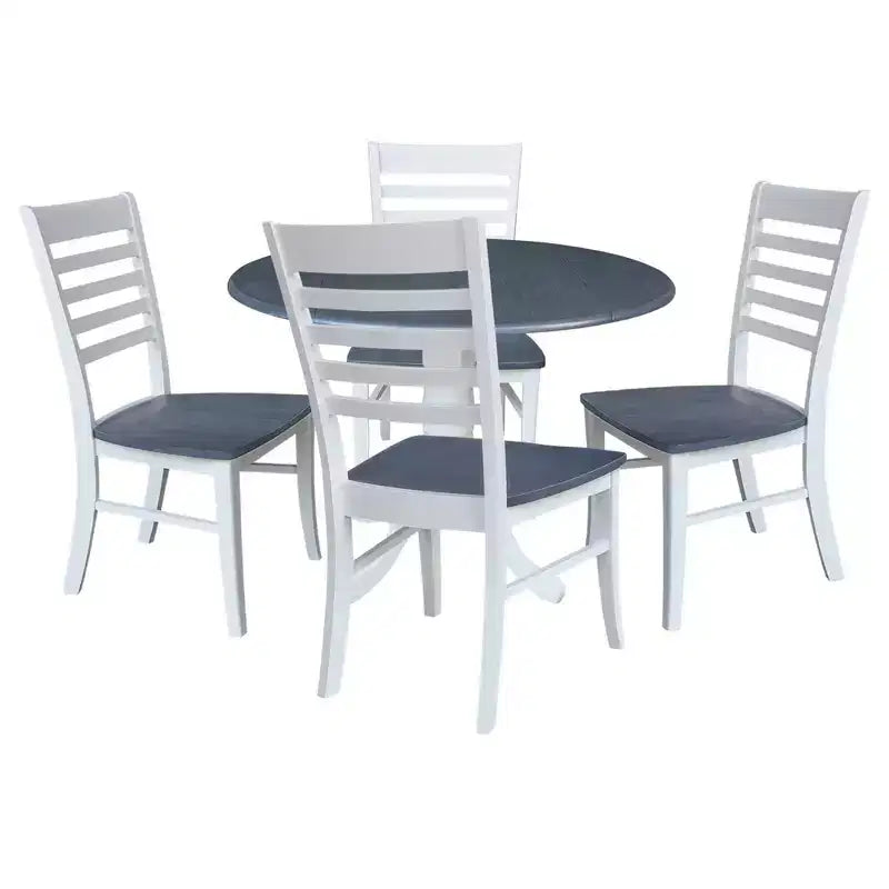 International Concepts 42" Carlisle Dual Drop Leaf Dining Table with 4 Ladderback Chairs White/Heather Gray: Hardwood Frame, Pedestal Base
