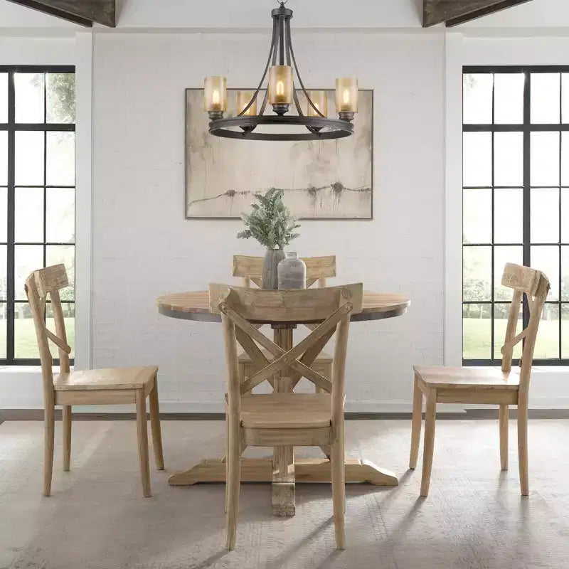 Set da pranzo 5 pezzi rotondo Keaton altezza standard con 4 sedie Beach - Picket House Furnishings: design rustico con piedistallo