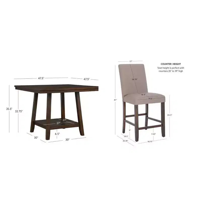 Set da pranzo Powell Barnes altezza bancone 5 pezzi marrone