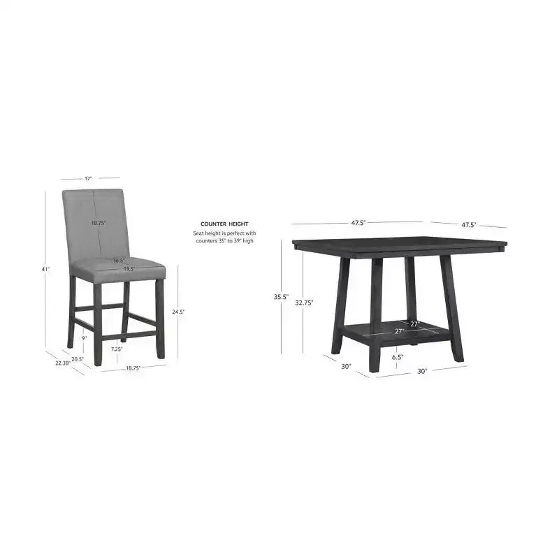 Set da pranzo Powell Barnes altezza bancone 5 pezzi grigio