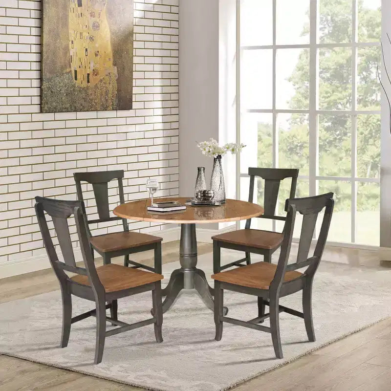 Tavolo da pranzo doppio ribaltabile 42" con 4 sedie con schienale a pannelli in noce americano/carbone lavato - International Concepts
