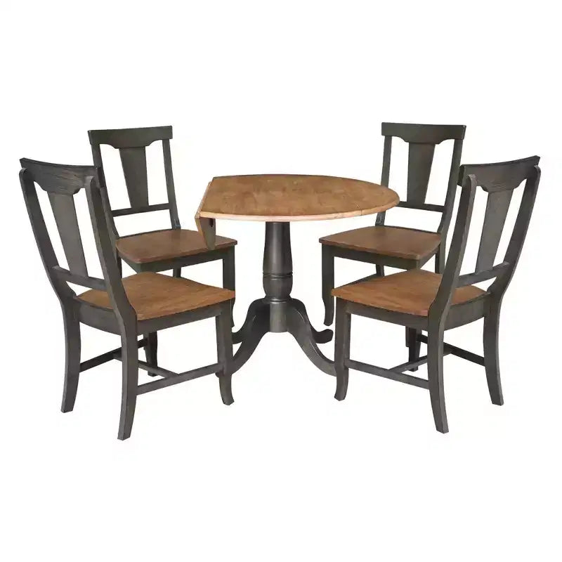 Tavolo da pranzo doppio ribaltabile 42" con 4 sedie con schienale a pannelli in noce americano/carbone lavato - International Concepts