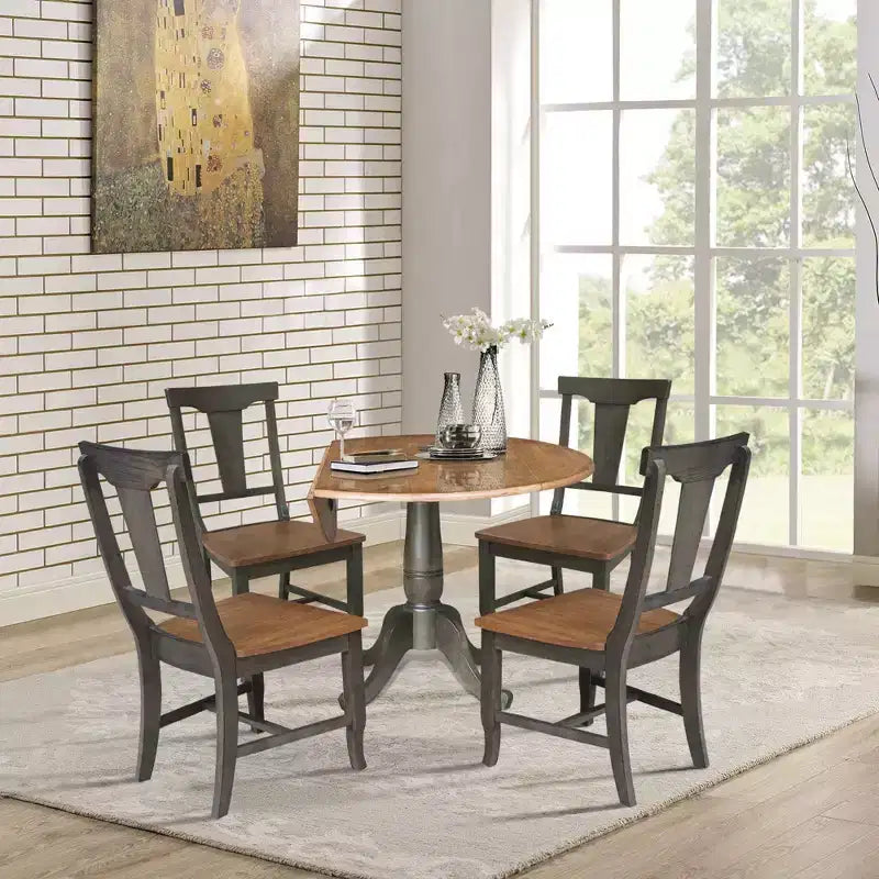 Tavolo da pranzo doppio ribaltabile 42" con 4 sedie con schienale a pannelli in noce americano/carbone lavato - International Concepts
