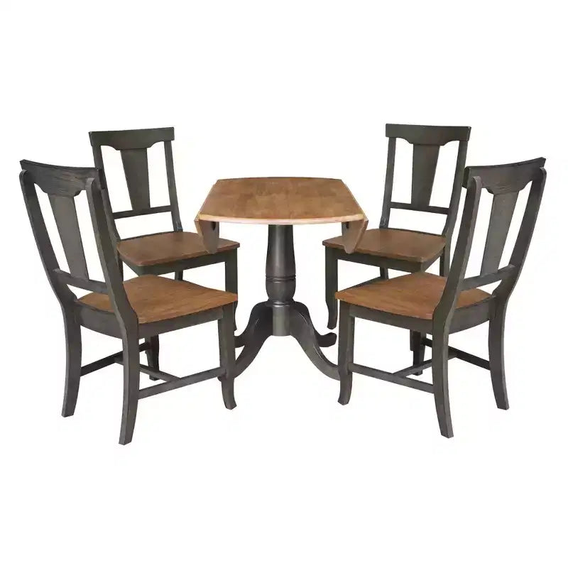 Tavolo da pranzo doppio ribaltabile 42" con 4 sedie con schienale a pannelli in noce americano/carbone lavato - International Concepts