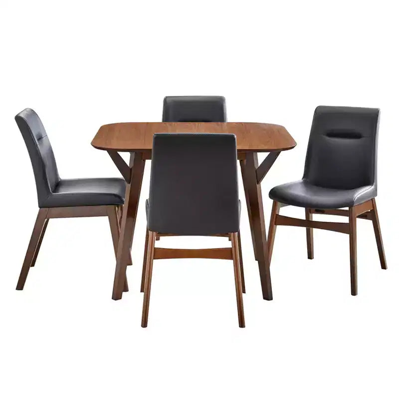 Buylateral Vance Mid Century Modern 39.3" Square Dining Table with Rounded Edges Black/Walnut
