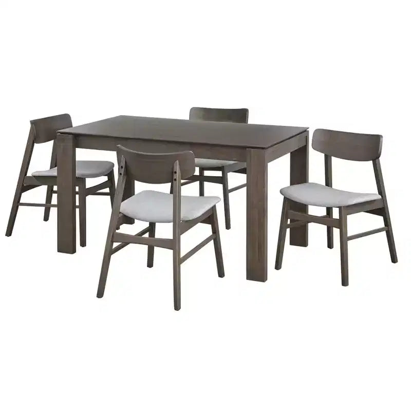 Buylateral 5pc Gogi Modern Rectangular Dining Set Gray: Rustic Finish, Ash Wood Veneer, 4 Upholstered Chairs