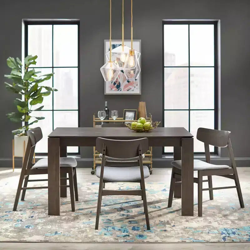 Buylateral Set da pranzo moderno rettangolare 5 pezzi Gogi Grigio: Finitura rustica, Impiallacciatura in legno di frassino, 4 sedie imbottite