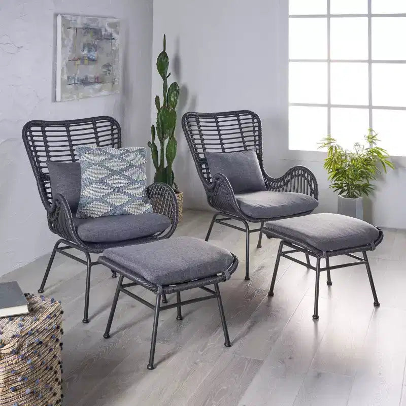 Moderni boho komplet za druženje Chalet, siv - Christopher Knight Home: pleteni materijal i metalni okvir, vrtni komplet od 4 dijela