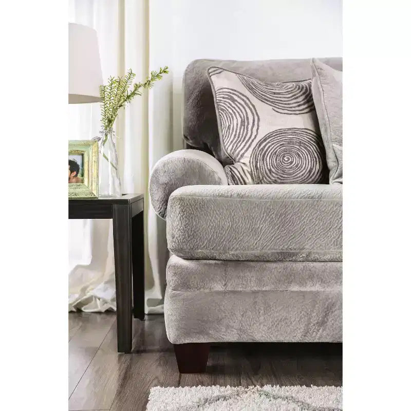3pc Mauricio Microfiber Loveseat and Sofa Set with Accent Chair Set Gray/Pattern - Furniture Of America: Plush Upholstered, Transitional Style