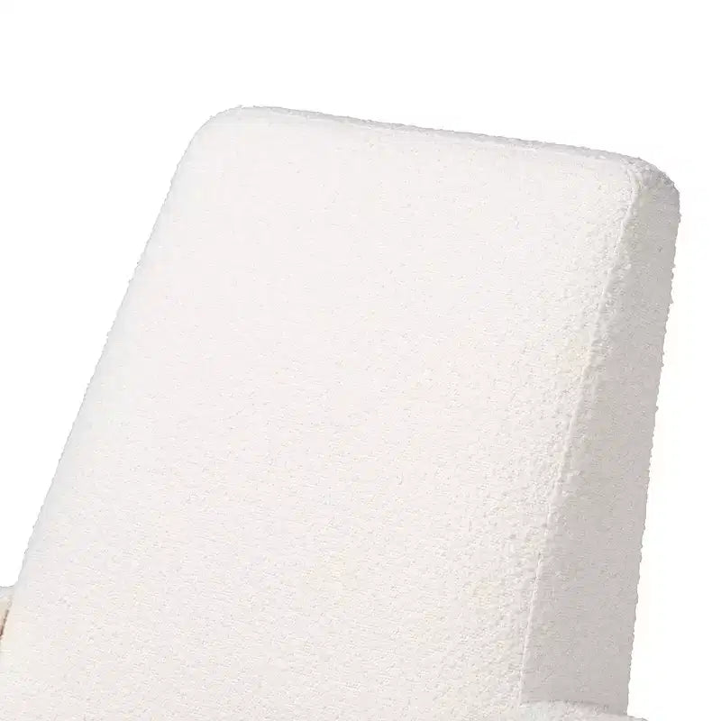 2-teiliges Yashiya-Schaukelstuhl- und Ottoman-Set aus Bouclé, mit Polsterung und Holzgestell, cremeweiß/walnussbraun - Baxton Studio
