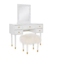 Geo Solid Wood 5 Drawer Vanity with Lighted Mirror & Stool Set - Linon: Hollywood Glam Style