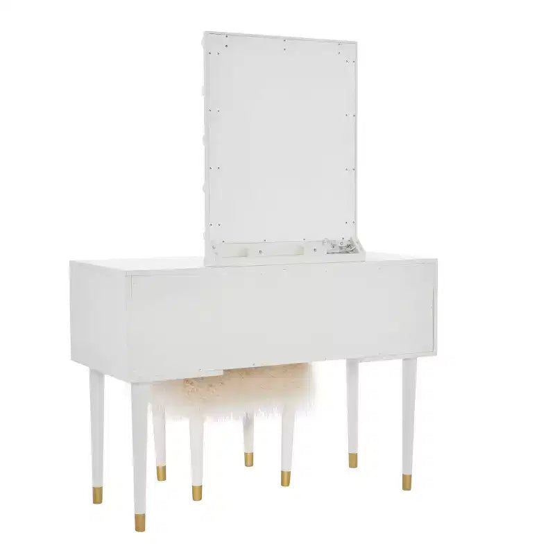 Set toeletta Geo in legno massello con 5 cassetti, specchio illuminato e sgabello - Linon: Stile Hollywood Glamour