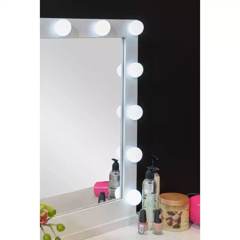 Set toeletta Geo in legno massello con 5 cassetti, specchio illuminato e sgabello - Linon: Stile Hollywood Glamour