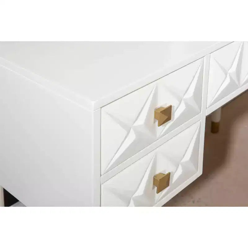 Set toeletta Geo in legno massello con 5 cassetti, specchio illuminato e sgabello - Linon: Stile Hollywood Glamour