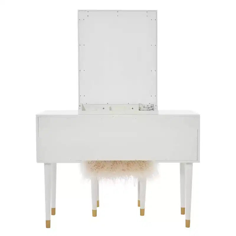 Set toeletta Geo in legno massello con 5 cassetti, specchio illuminato e sgabello - Linon: Stile Hollywood Glamour