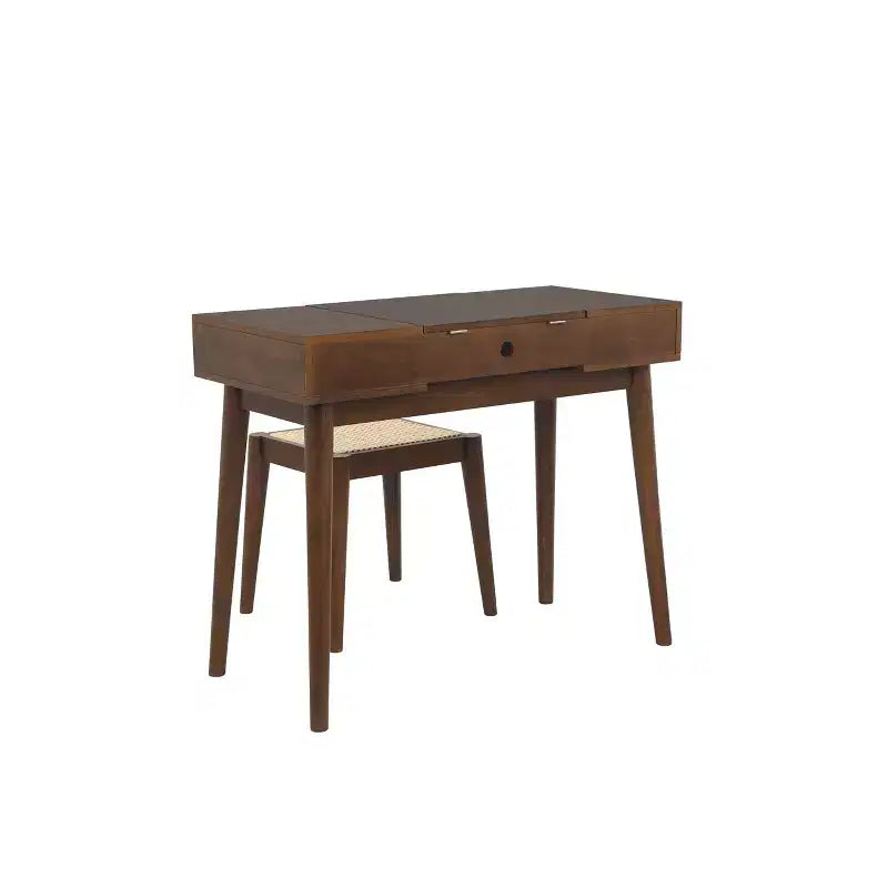 Linon Callie Toeletta in Legno Massello con Sgabello: Design Bohemien, Specchio Ribaltabile, Spazio Contenitore