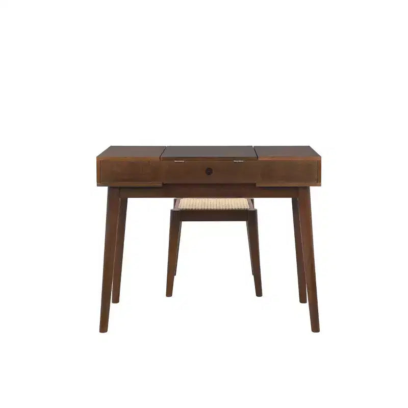 Linon Callie Toeletta in Legno Massello con Sgabello: Design Bohemien, Specchio Ribaltabile, Spazio Contenitore