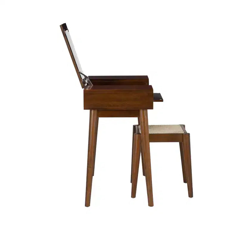 Linon Callie Toeletta in Legno Massello con Sgabello: Design Bohemien, Specchio Ribaltabile, Spazio Contenitore