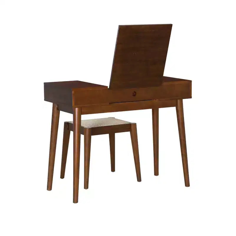 Linon Callie Toeletta in Legno Massello con Sgabello: Design Bohemien, Specchio Ribaltabile, Spazio Contenitore