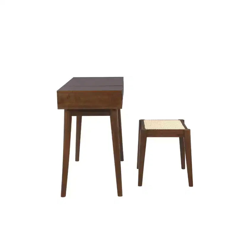 Linon Callie Toeletta in Legno Massello con Sgabello: Design Bohemien, Specchio Ribaltabile, Spazio Contenitore