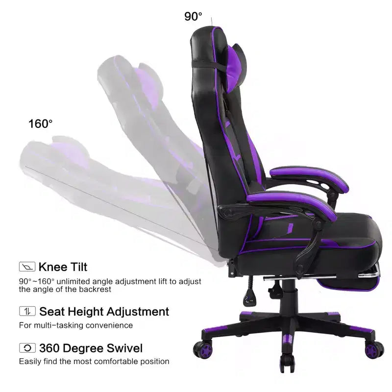 Sedia Gaming LUCKRACER con Poggiapiedi, Sedia da Scrivania con Schienale Alto, Sedia da Ufficio, Viola