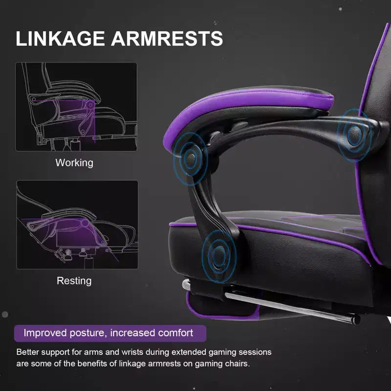 Sedia Gaming LUCKRACER con Poggiapiedi, Sedia da Scrivania con Schienale Alto, Sedia da Ufficio, Viola