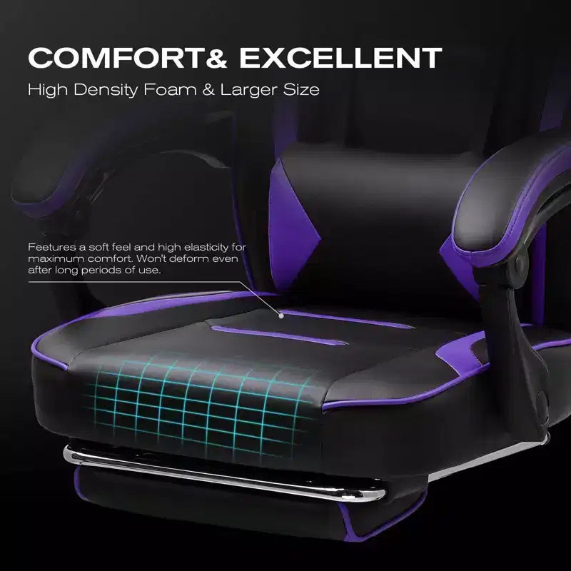 Sedia Gaming LUCKRACER con Poggiapiedi, Sedia da Scrivania con Schienale Alto, Sedia da Ufficio, Viola