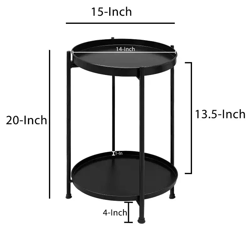 15" Modern Side End Table Metal Round Tray Top Foldable Legs Black