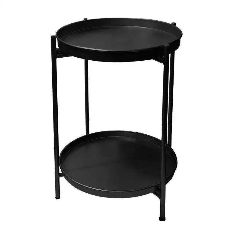 15" Modern Side End Table Metal Round Tray Top Foldable Legs Black