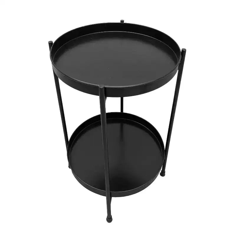 15" Modern Side End Table Metal Round Tray Top Foldable Legs Black