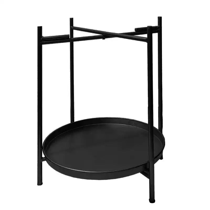 15" Modern Side End Table Metal Round Tray Top Foldable Legs Black