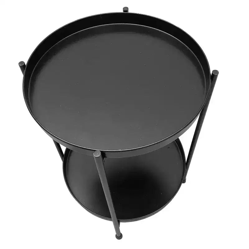 15" Modern Side End Table Metal Round Tray Top Foldable Legs Black