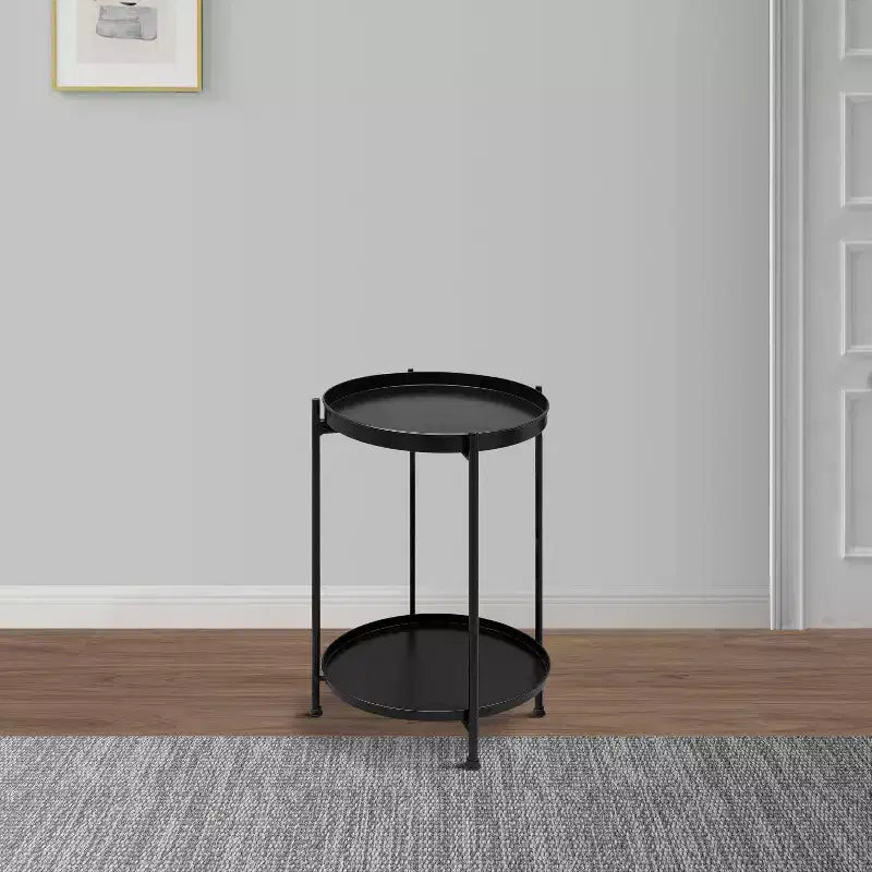 15" Modern Side End Table Metal Round Tray Top Foldable Legs Black