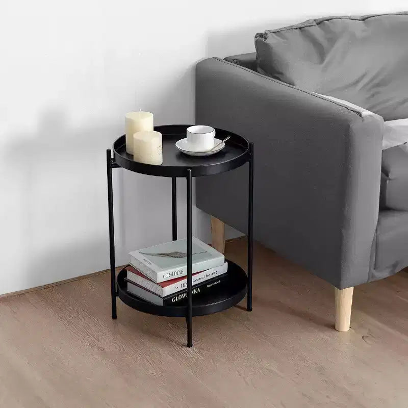 15" Modern Side End Table Metal Round Tray Top Foldable Legs Black