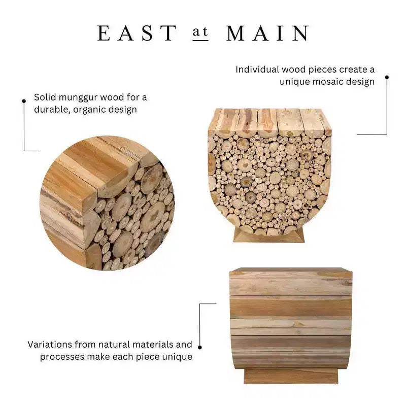Tavolino Augusta 56cm East at Main Marrone: Legno Munggur Riciclato, a U, Nessun Montaggio Richiesto