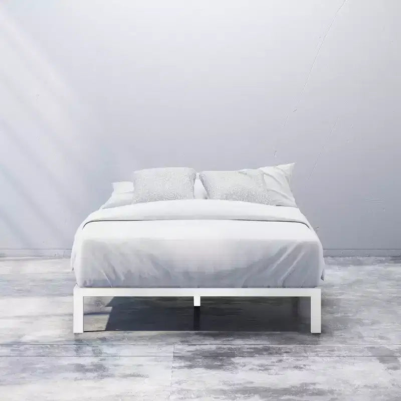 Queen 14" Metal Platform Bed Frame White: No Box Spring, Steel Construction, 700 lbs Capacity