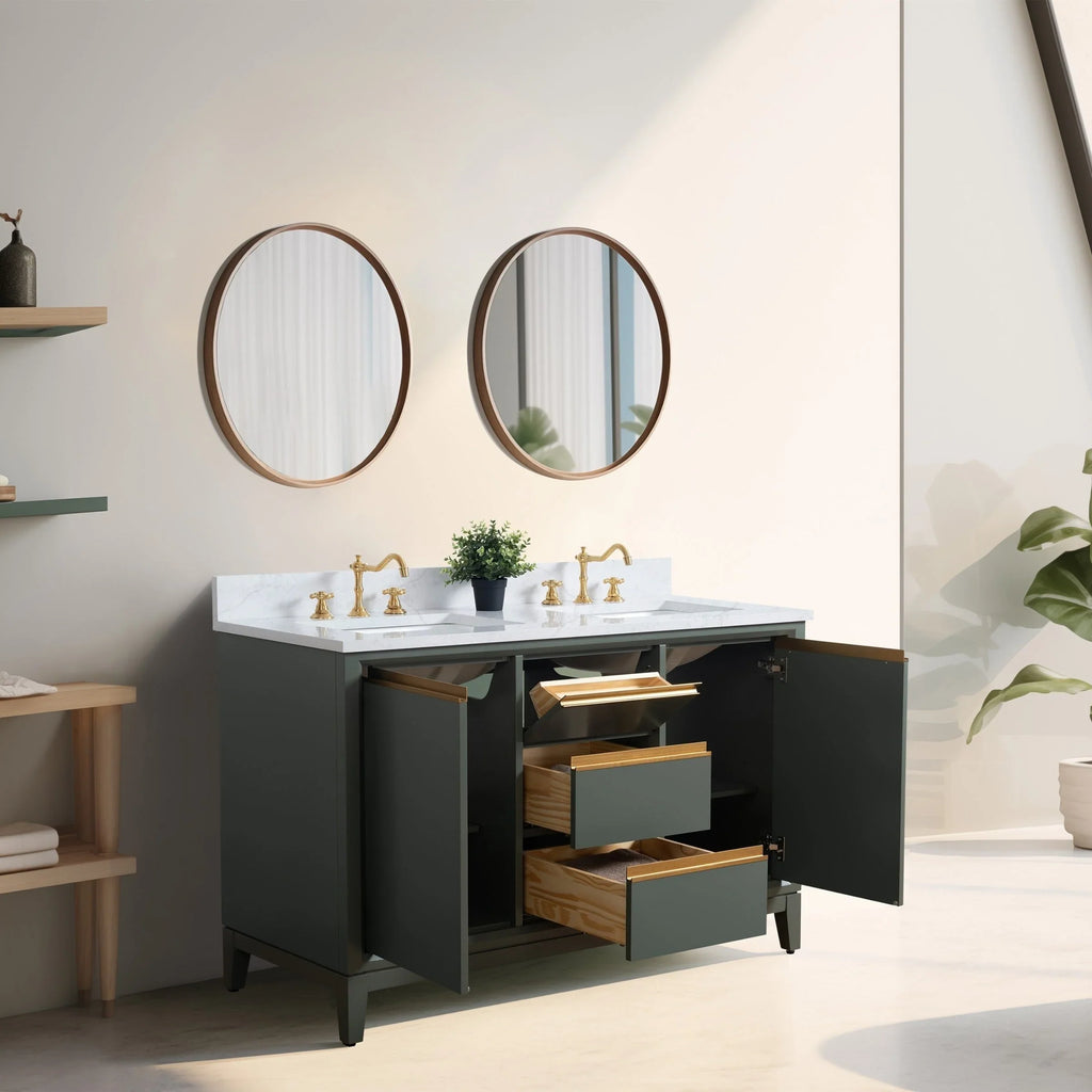 Badunterschrank von Vanity Art mit Keramikwaschbecken und Kunstmarmorplatte