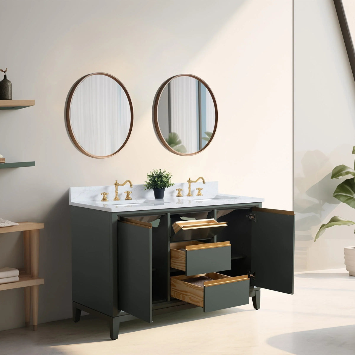 Badunterschrank von Vanity Art mit Keramikwaschbecken und Kunstmarmorplatte