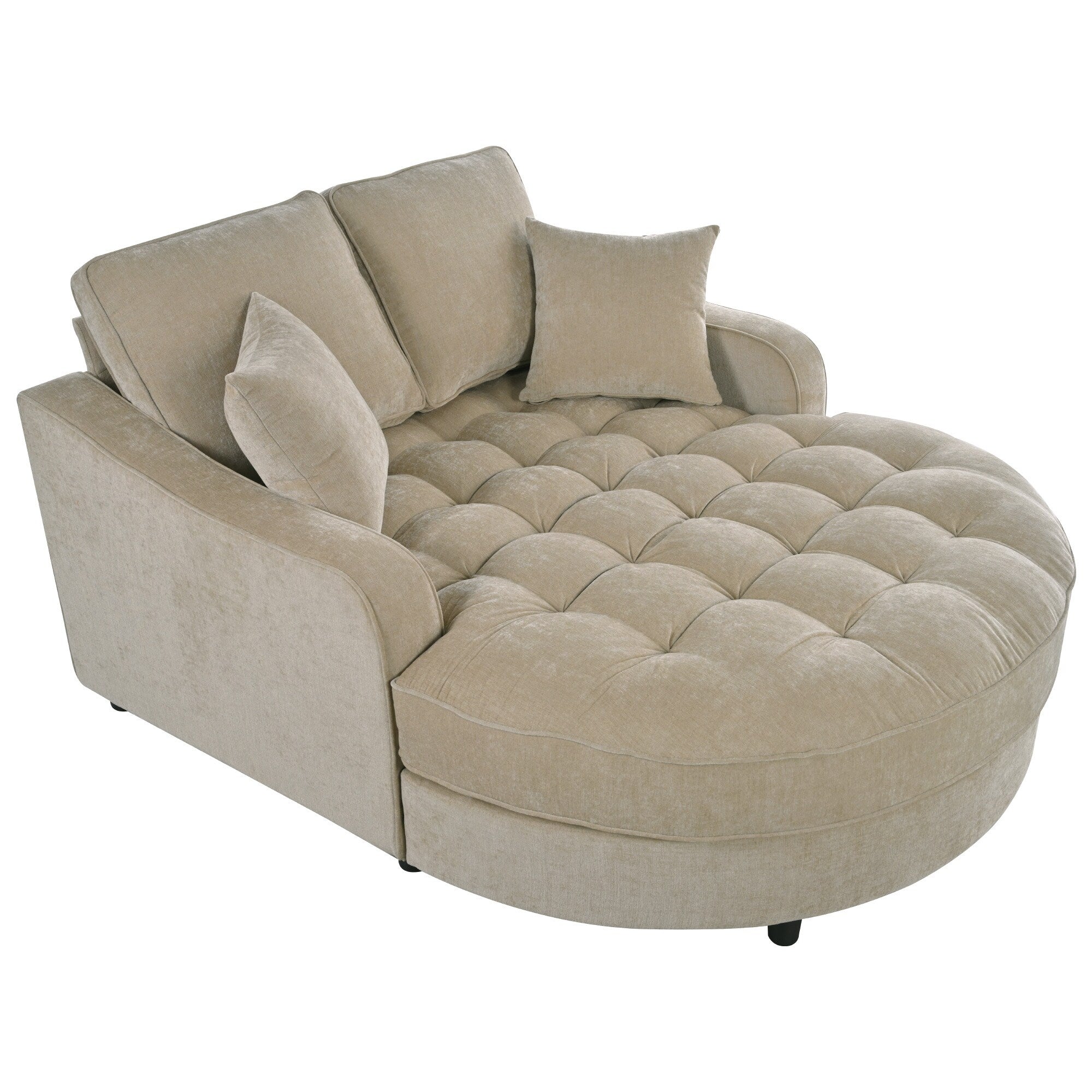 Divano Letto Chaise Longue in ciniglia, Divano Imbottito con Schienale Trapuntato e 2 Cuscini Rimovibili per Soggiorno