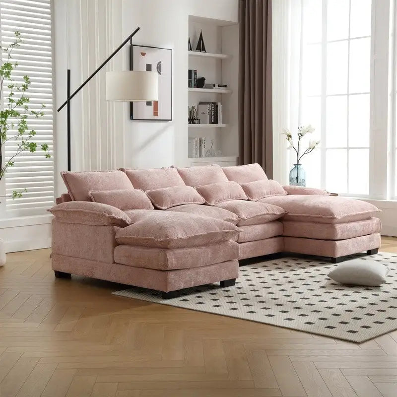 Modulares Ecksofa im Cloud-Stil fürs Wohnzimmer, modernes U-förmiges Sofa aus Chenille/Bouclé, bequemes Schlafsofa mit zwei Chaiselongues