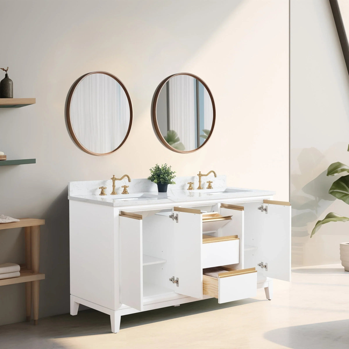 Badunterschrank von Vanity Art mit Keramikwaschbecken und Kunstmarmorplatte